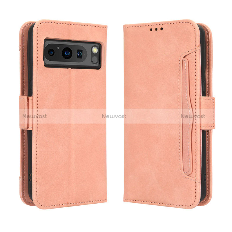 Leather Case Stands Flip Cover Holder BY3 for Google Pixel 8 Pro 5G Pink