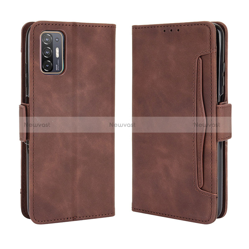 Leather Case Stands Flip Cover Holder BY3 for HTC Desire 21 Pro 5G Brown