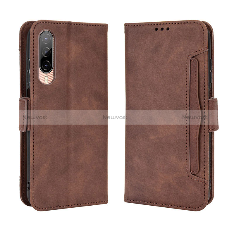 Leather Case Stands Flip Cover Holder BY3 for HTC Desire 22 Pro 5G Brown