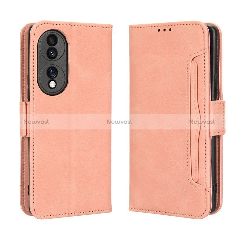 Leather Case Stands Flip Cover Holder BY3 for Huawei Honor 70 5G Pink