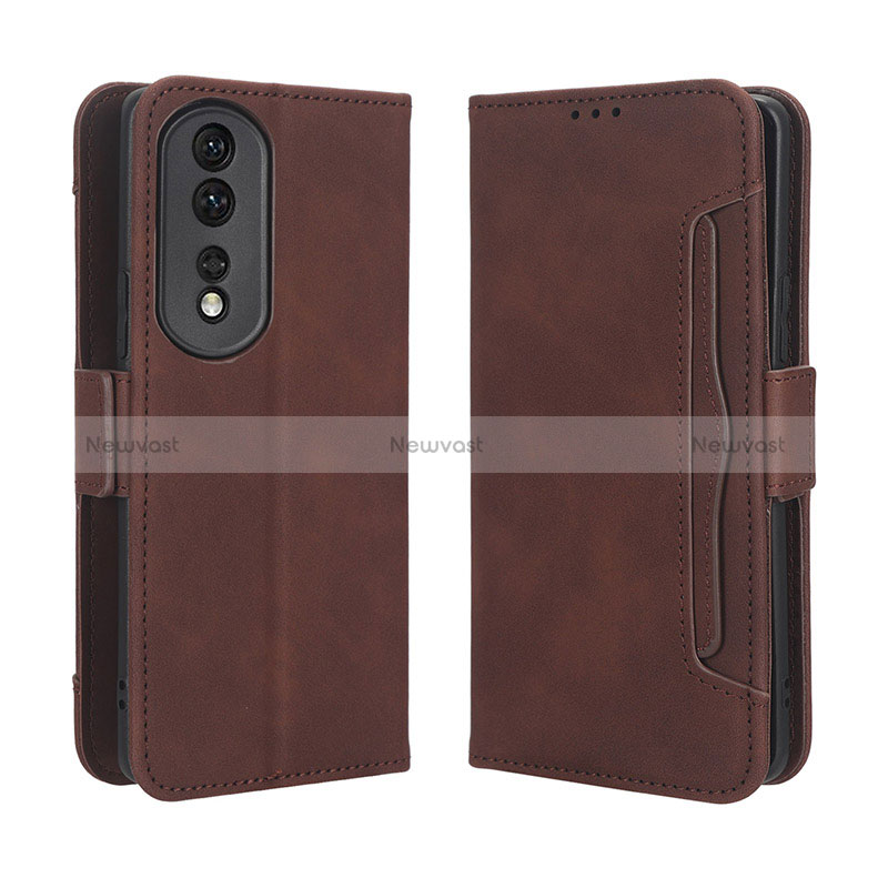 Leather Case Stands Flip Cover Holder BY3 for Huawei Honor 80 Pro 5G Brown