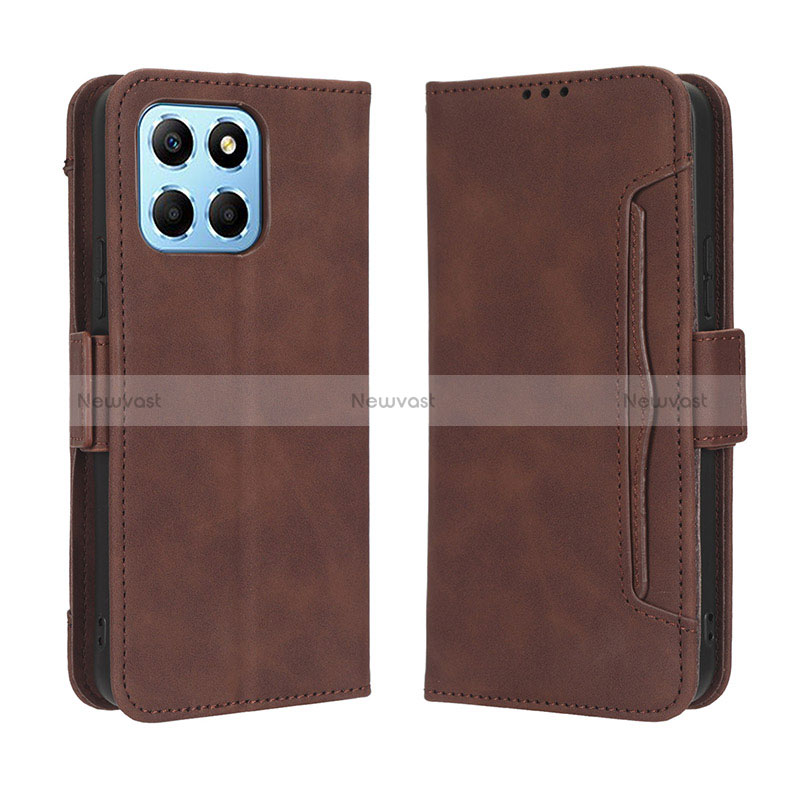 Leather Case Stands Flip Cover Holder BY3 for Huawei Honor X8 5G Brown