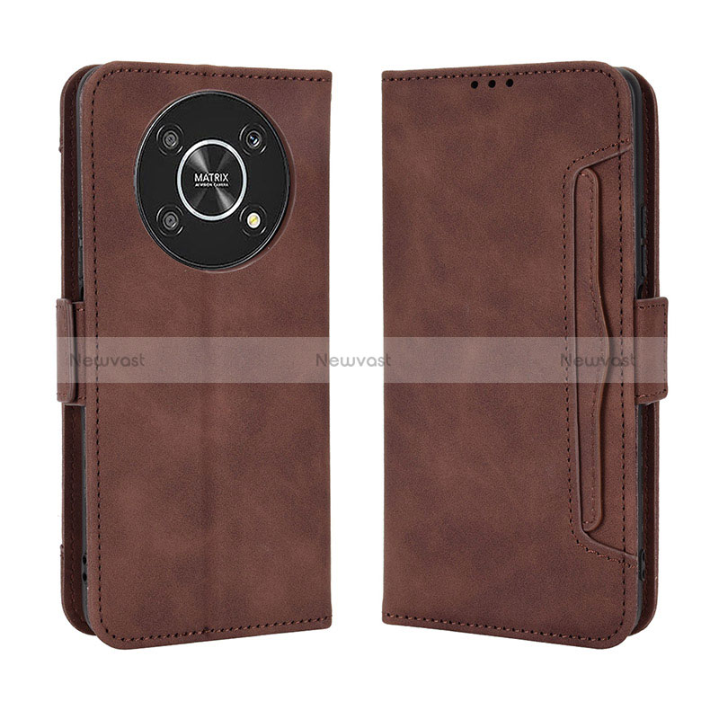 Leather Case Stands Flip Cover Holder BY3 for Huawei Honor X9 5G Brown