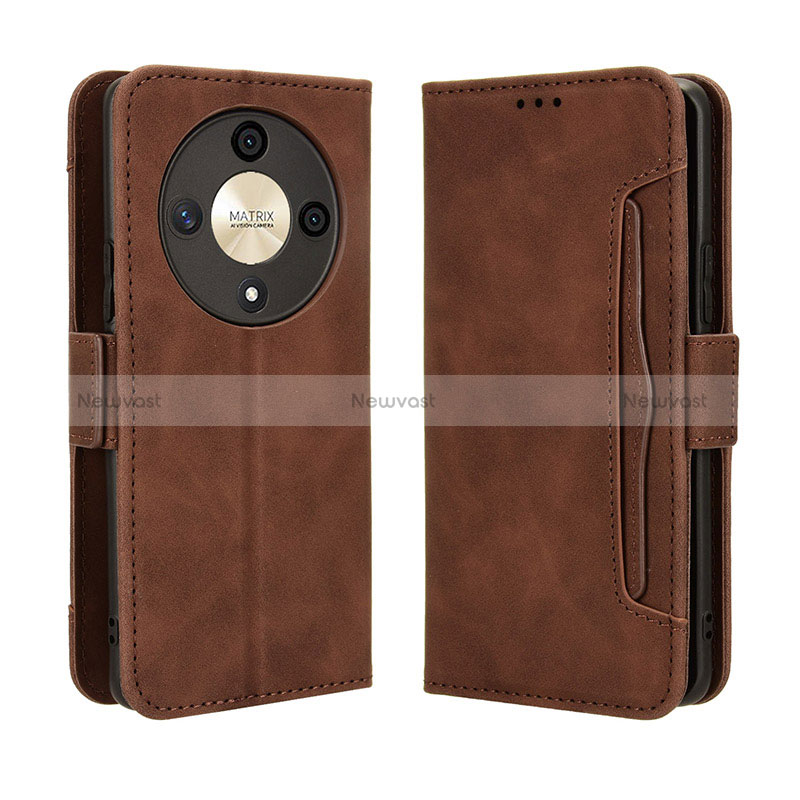 Leather Case Stands Flip Cover Holder BY3 for Huawei Honor X9b 5G Brown