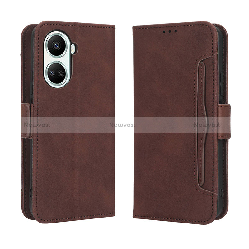 Leather Case Stands Flip Cover Holder BY3 for Huawei Nova 10 SE Brown