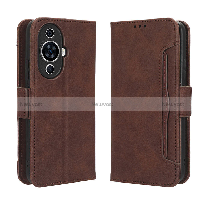 Leather Case Stands Flip Cover Holder BY3 for Huawei Nova 11 Brown