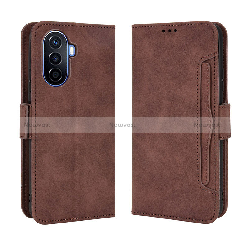 Leather Case Stands Flip Cover Holder BY3 for Huawei Nova Y70 Brown