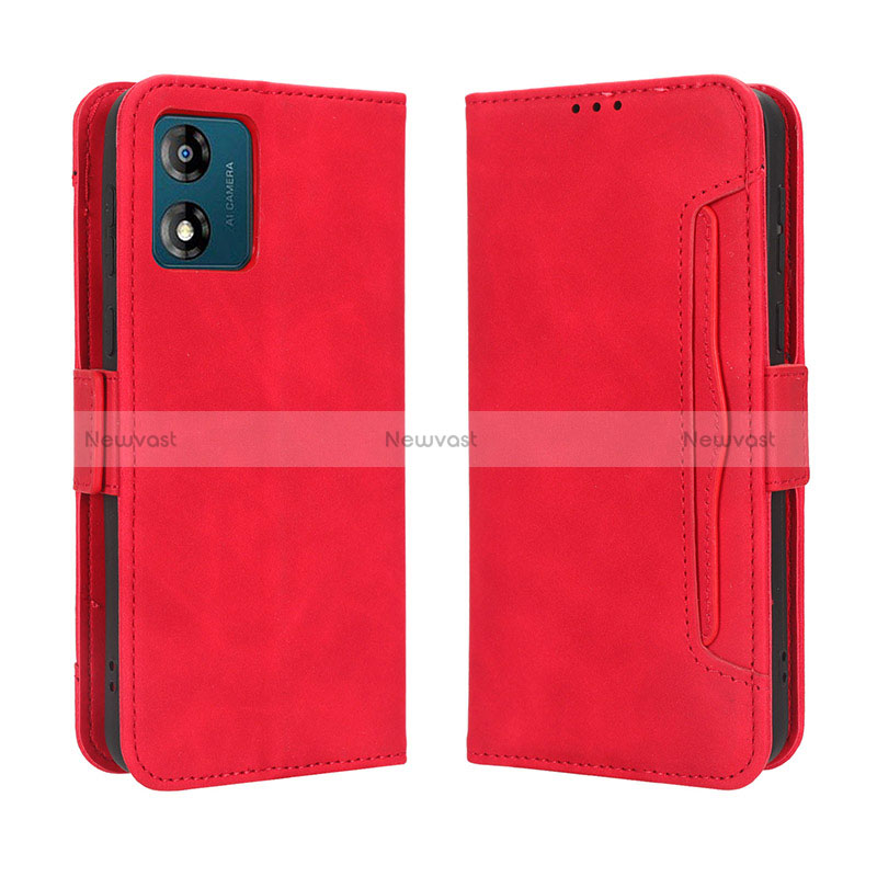 Leather Case Stands Flip Cover Holder BY3 for Motorola Moto E13 Red