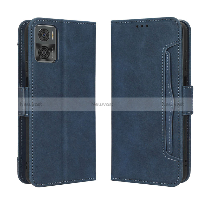 Leather Case Stands Flip Cover Holder BY3 for Motorola Moto E22 Blue