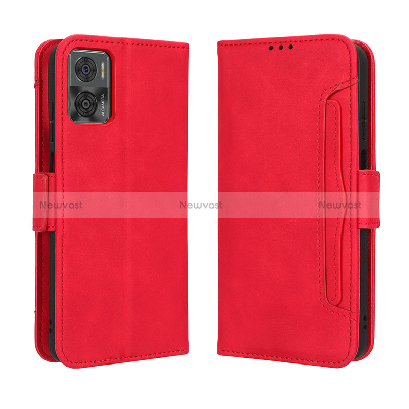 Leather Case Stands Flip Cover Holder BY3 for Motorola Moto E22 Red