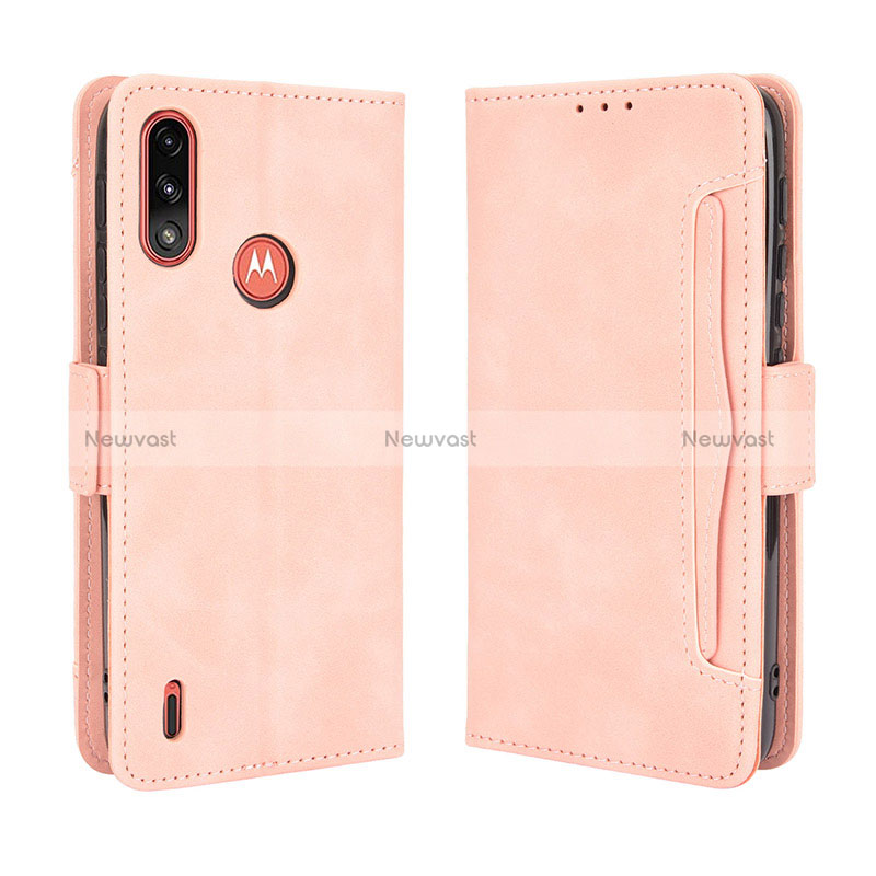 Leather Case Stands Flip Cover Holder BY3 for Motorola Moto E7 Power Pink