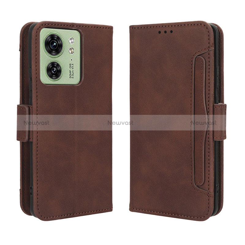 Leather Case Stands Flip Cover Holder BY3 for Motorola Moto Edge (2023) 5G Brown