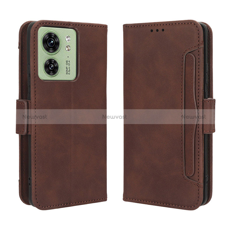 Leather Case Stands Flip Cover Holder BY3 for Motorola Moto Edge 40 5G Brown