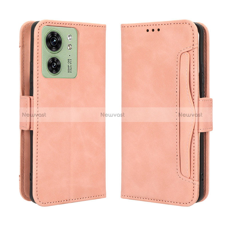 Leather Case Stands Flip Cover Holder BY3 for Motorola Moto Edge 40 5G Pink