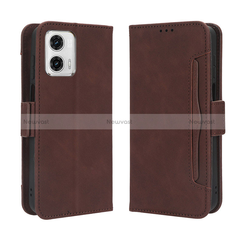 Leather Case Stands Flip Cover Holder BY3 for Motorola Moto G 5G (2023) Brown