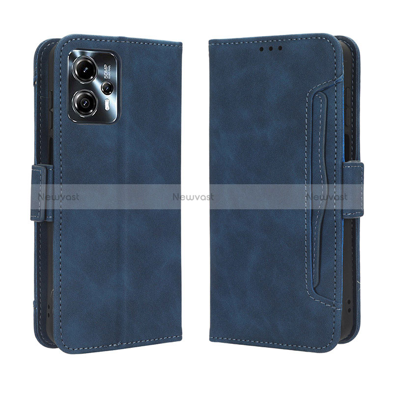 Leather Case Stands Flip Cover Holder BY3 for Motorola Moto G23 Blue