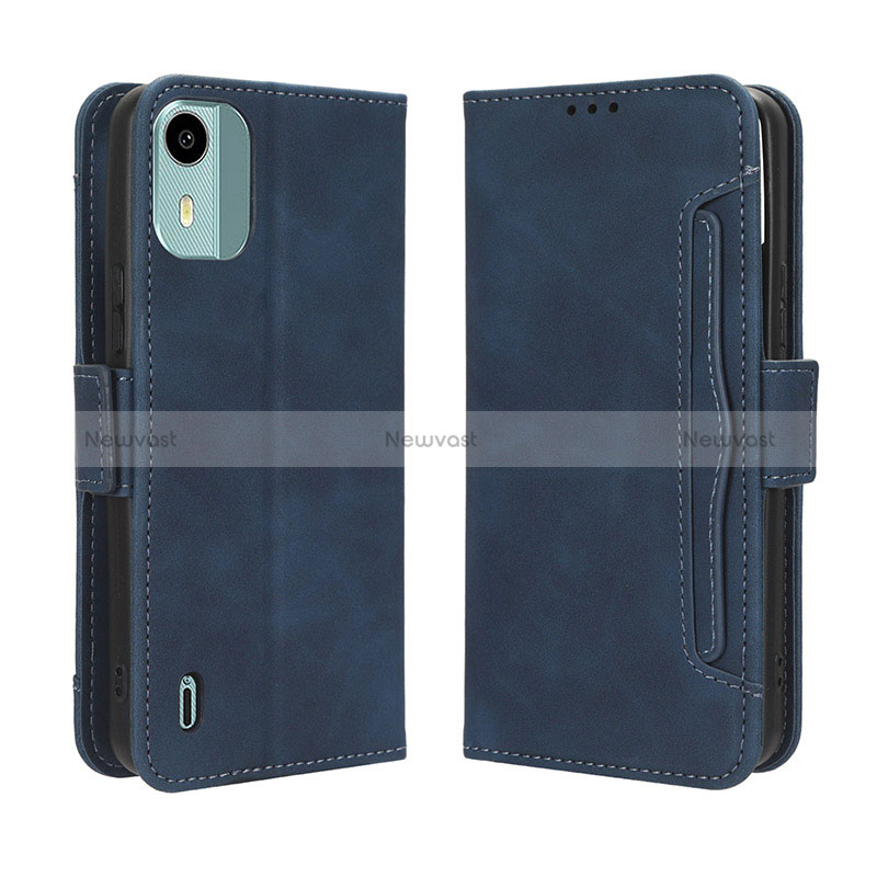 Leather Case Stands Flip Cover Holder BY3 for Nokia C12 Plus Blue