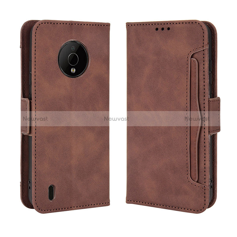 Leather Case Stands Flip Cover Holder BY3 for Nokia C200 Brown