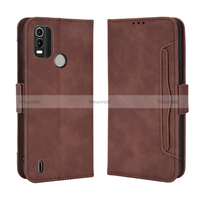 Leather Case Stands Flip Cover Holder BY3 for Nokia C21 Plus Brown