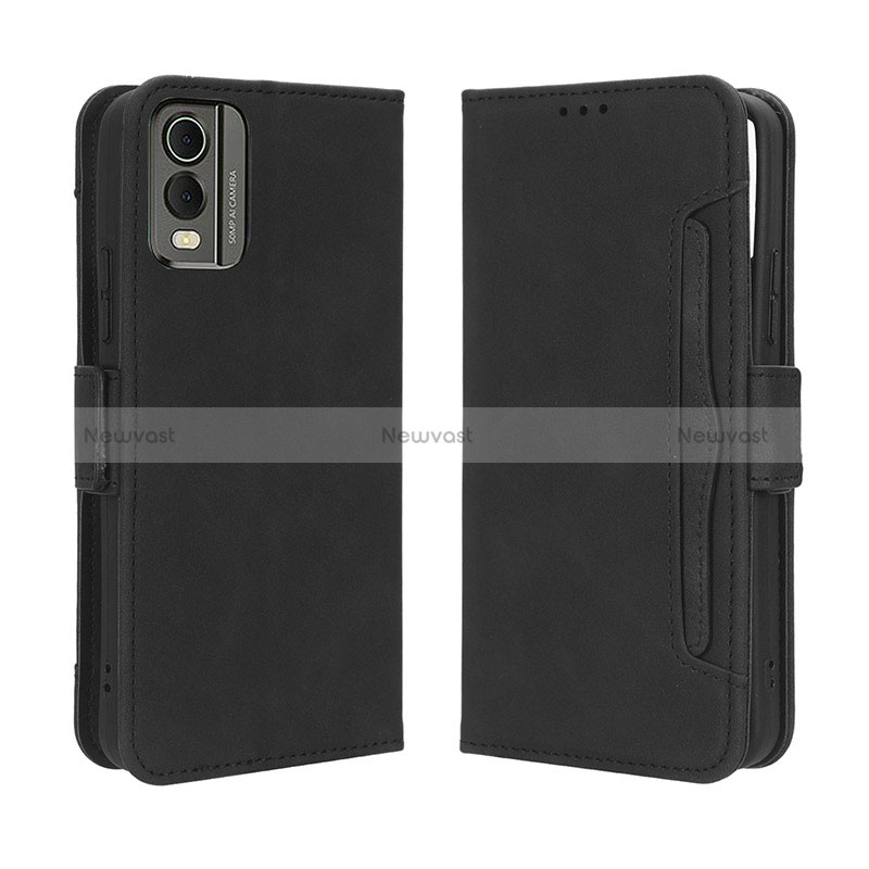 Leather Case Stands Flip Cover Holder BY3 for Nokia C210 Black