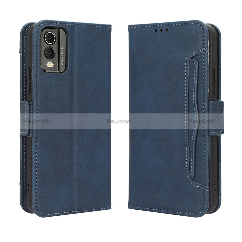 Leather Case Stands Flip Cover Holder BY3 for Nokia C210 Blue