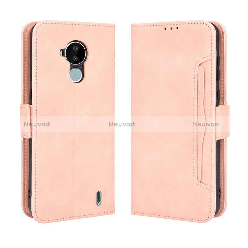 Leather Case Stands Flip Cover Holder BY3 for Nokia C30 Pink