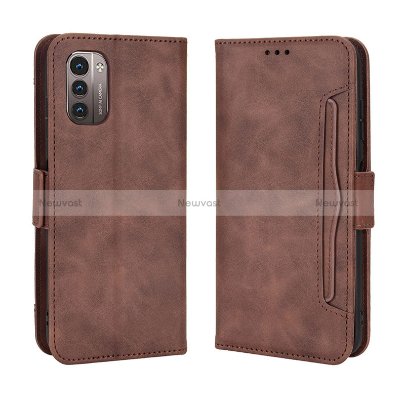 Leather Case Stands Flip Cover Holder BY3 for Nokia G11 Brown