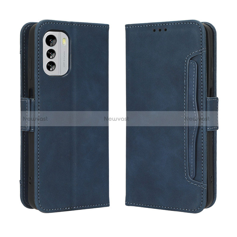 Leather Case Stands Flip Cover Holder BY3 for Nokia G60 5G Blue