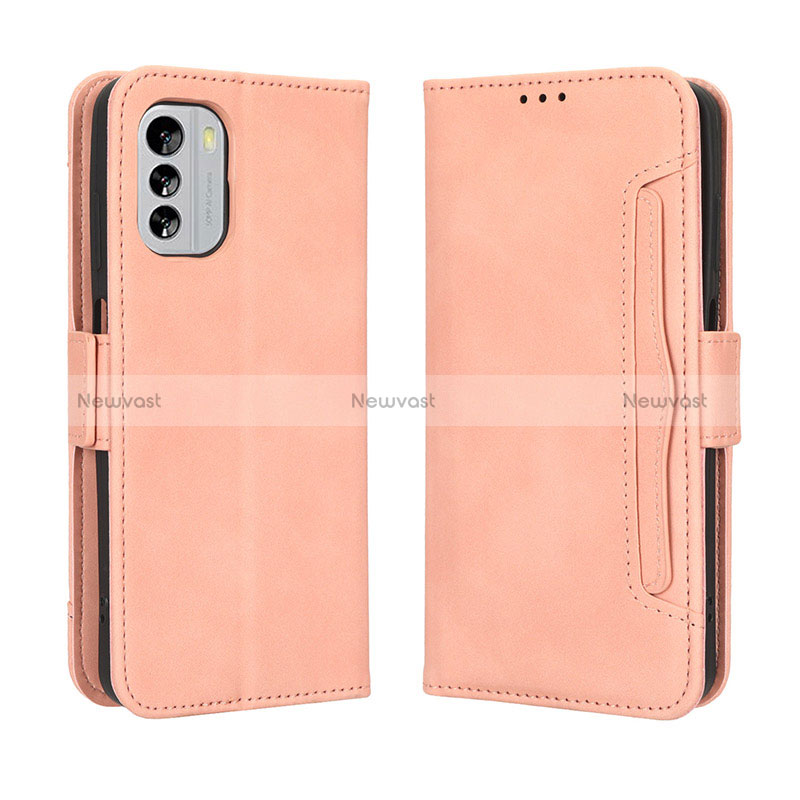 Leather Case Stands Flip Cover Holder BY3 for Nokia G60 5G Pink