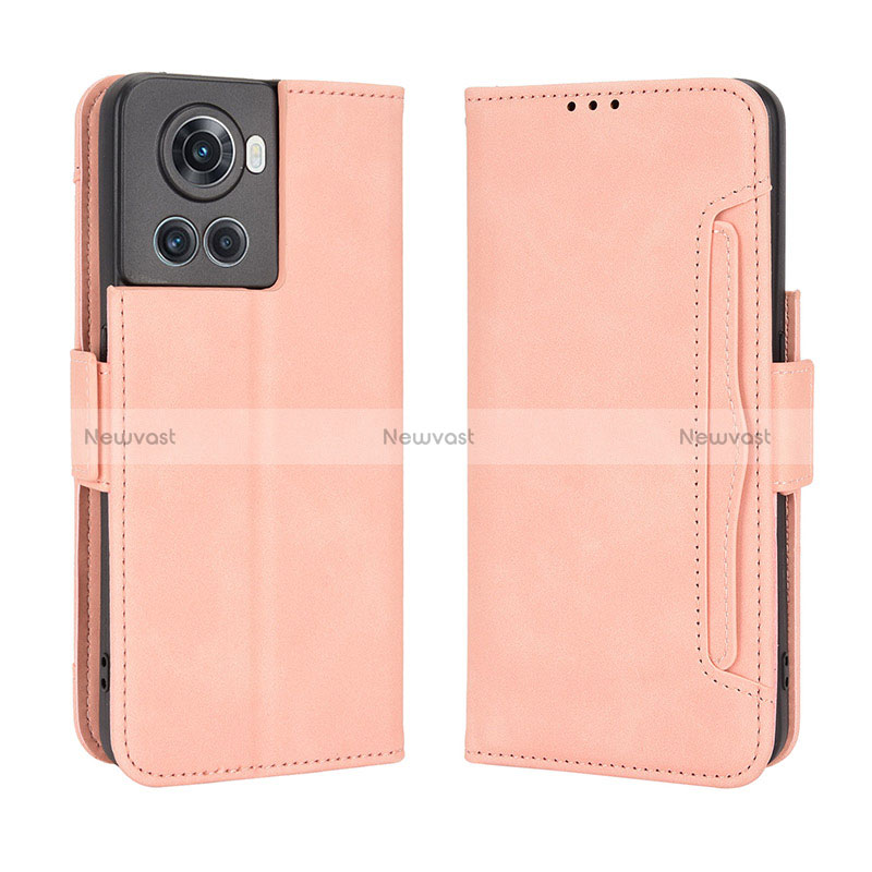 Leather Case Stands Flip Cover Holder BY3 for OnePlus 10R 5G Pink