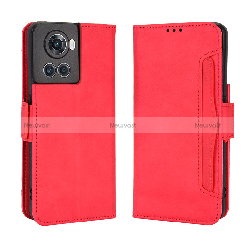 Leather Case Stands Flip Cover Holder BY3 for OnePlus 10R 5G Red