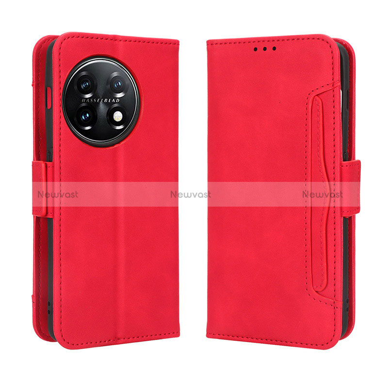 Leather Case Stands Flip Cover Holder BY3 for OnePlus 11 5G Red