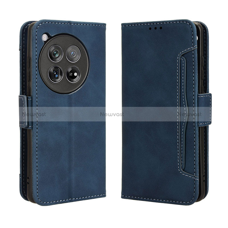 Leather Case Stands Flip Cover Holder BY3 for OnePlus 12R 5G Blue