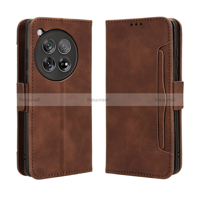 Leather Case Stands Flip Cover Holder BY3 for OnePlus 12R 5G Brown