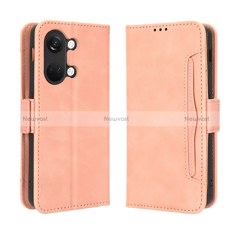 Leather Case Stands Flip Cover Holder BY3 for OnePlus Ace 2V 5G Pink