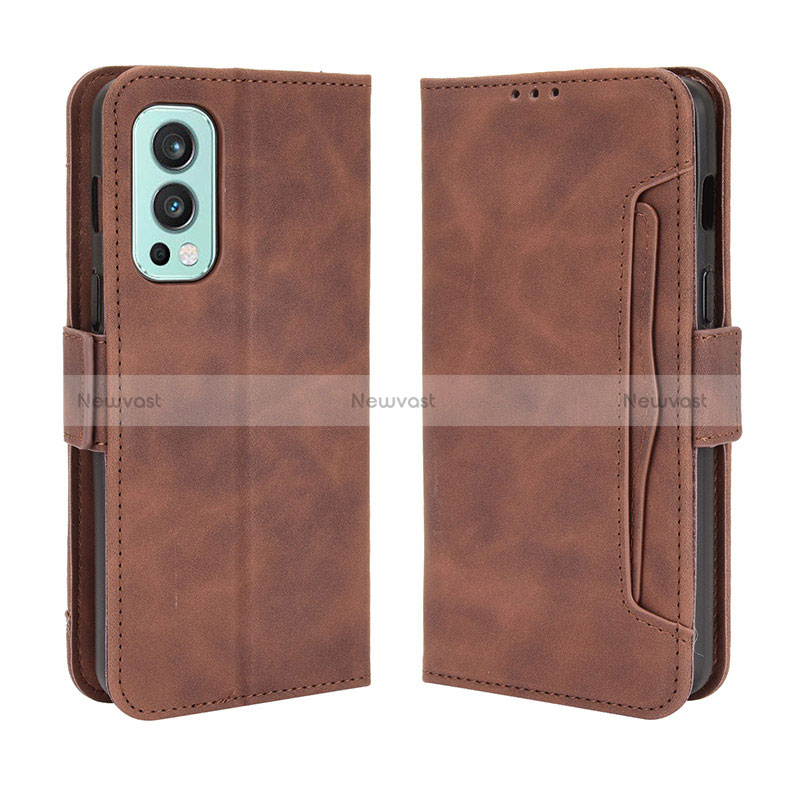 Leather Case Stands Flip Cover Holder BY3 for OnePlus Nord 2 5G Brown