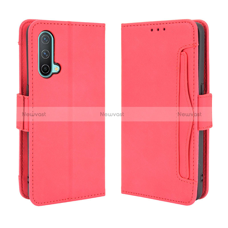 Leather Case Stands Flip Cover Holder BY3 for OnePlus Nord CE 5G Red