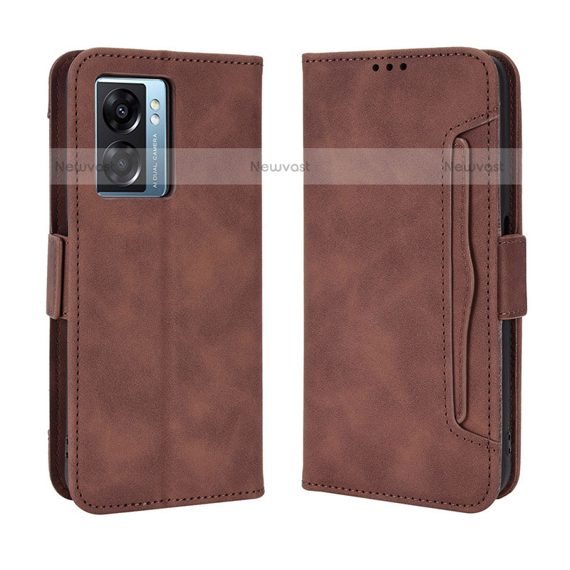 Leather Case Stands Flip Cover Holder BY3 for OnePlus Nord N300 5G Brown