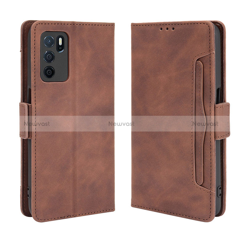 Leather Case Stands Flip Cover Holder BY3 for Oppo A16 Brown