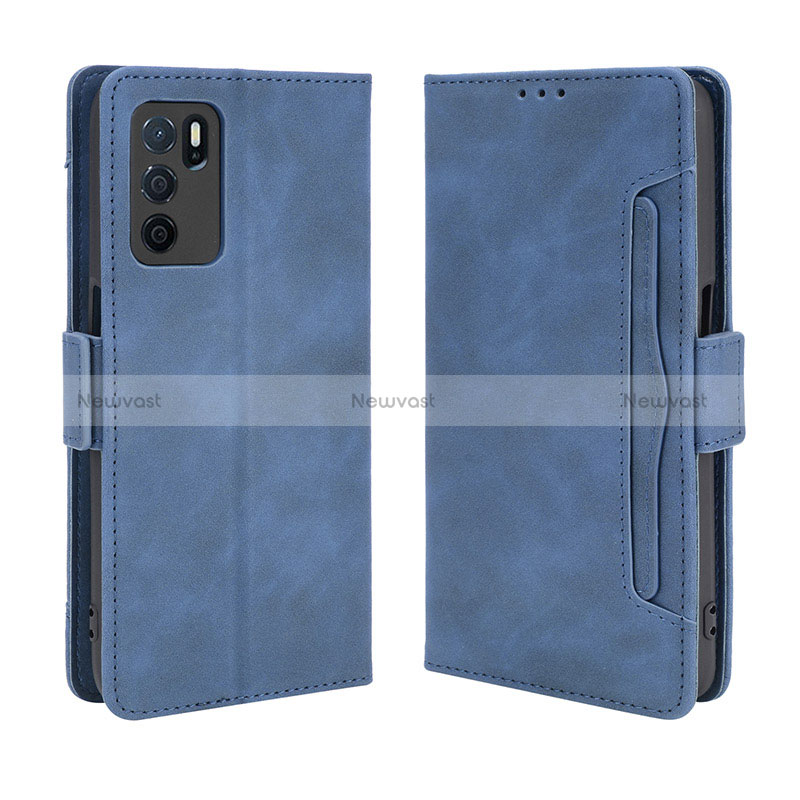 Leather Case Stands Flip Cover Holder BY3 for Oppo A16s Blue