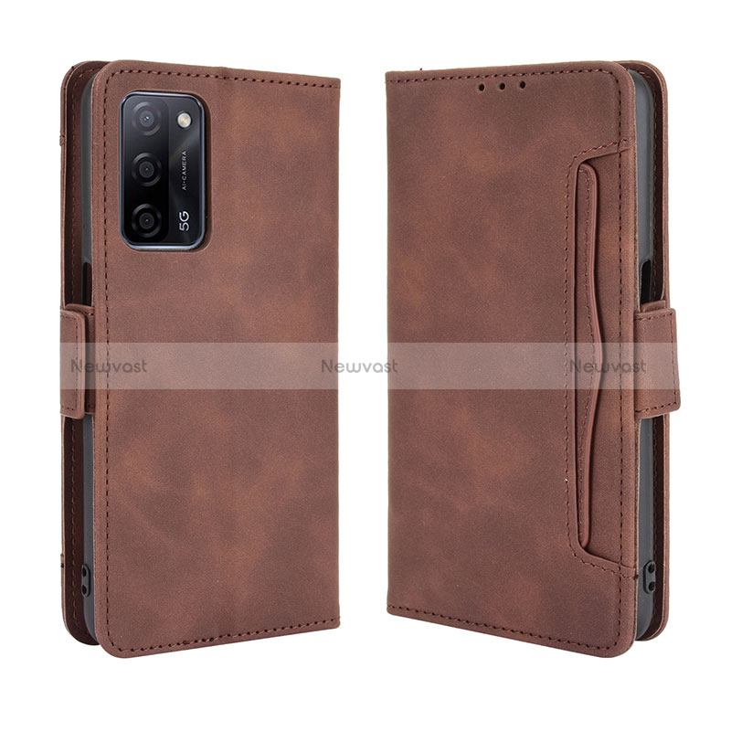 Leather Case Stands Flip Cover Holder BY3 for Oppo A53s 5G Brown