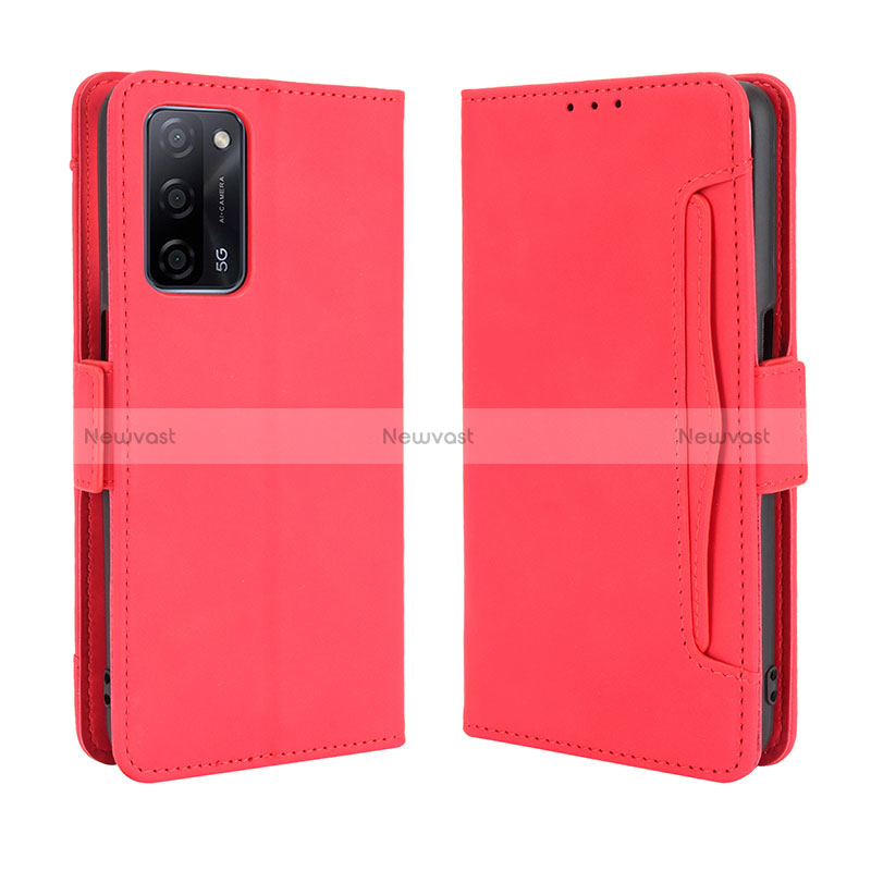 Leather Case Stands Flip Cover Holder BY3 for Oppo A53s 5G Red