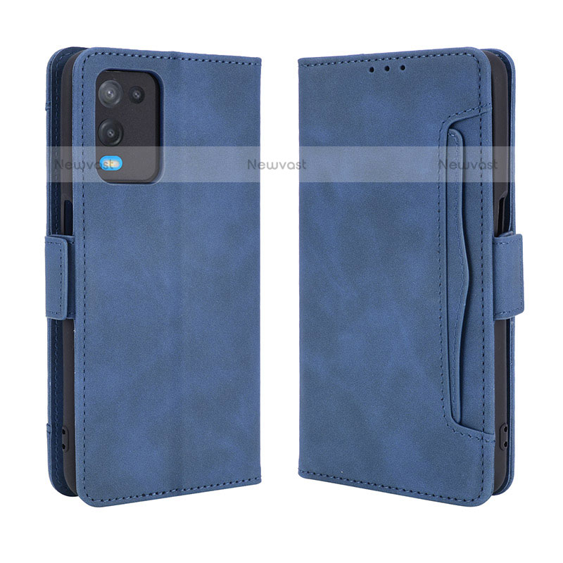 Leather Case Stands Flip Cover Holder BY3 for Oppo A54 4G Blue