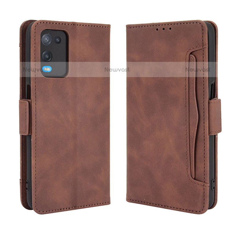 Leather Case Stands Flip Cover Holder BY3 for Oppo A54 4G Brown