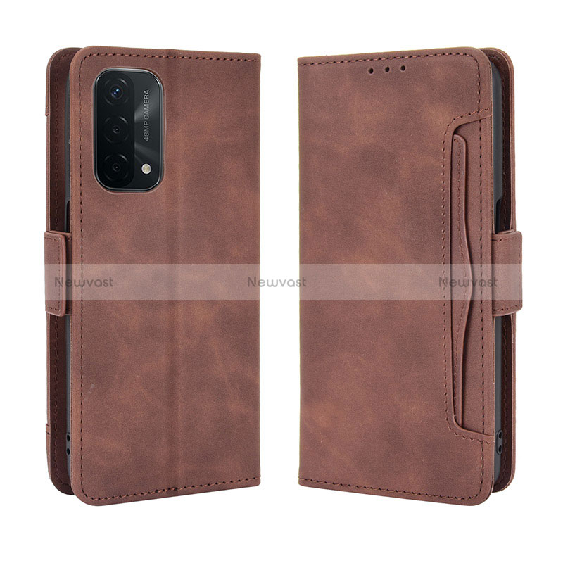 Leather Case Stands Flip Cover Holder BY3 for Oppo A54 5G Brown