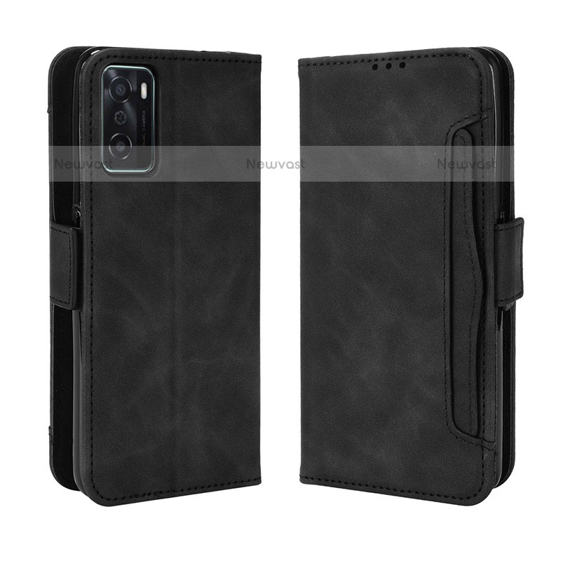 Leather Case Stands Flip Cover Holder BY3 for Oppo A55S 5G Black