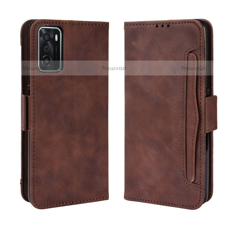 Leather Case Stands Flip Cover Holder BY3 for Oppo A55S 5G Brown