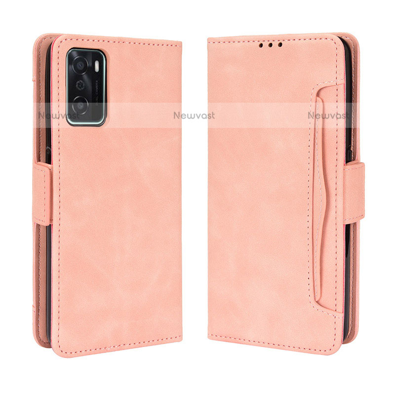 Leather Case Stands Flip Cover Holder BY3 for Oppo A55S 5G Pink