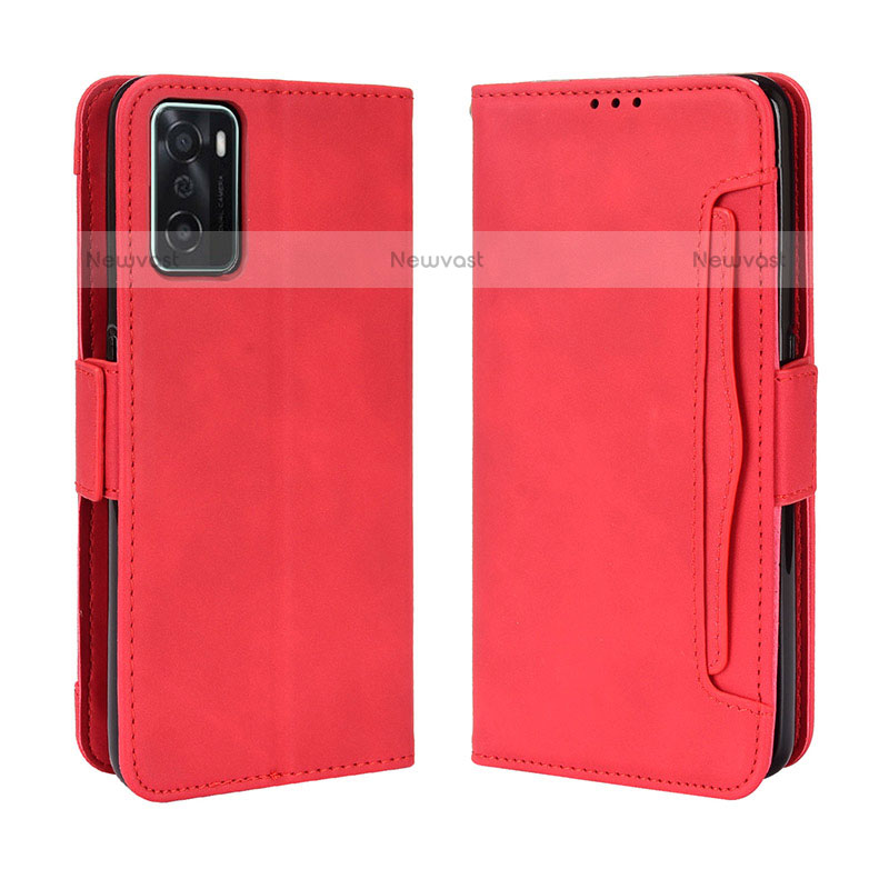 Leather Case Stands Flip Cover Holder BY3 for Oppo A55S 5G Red