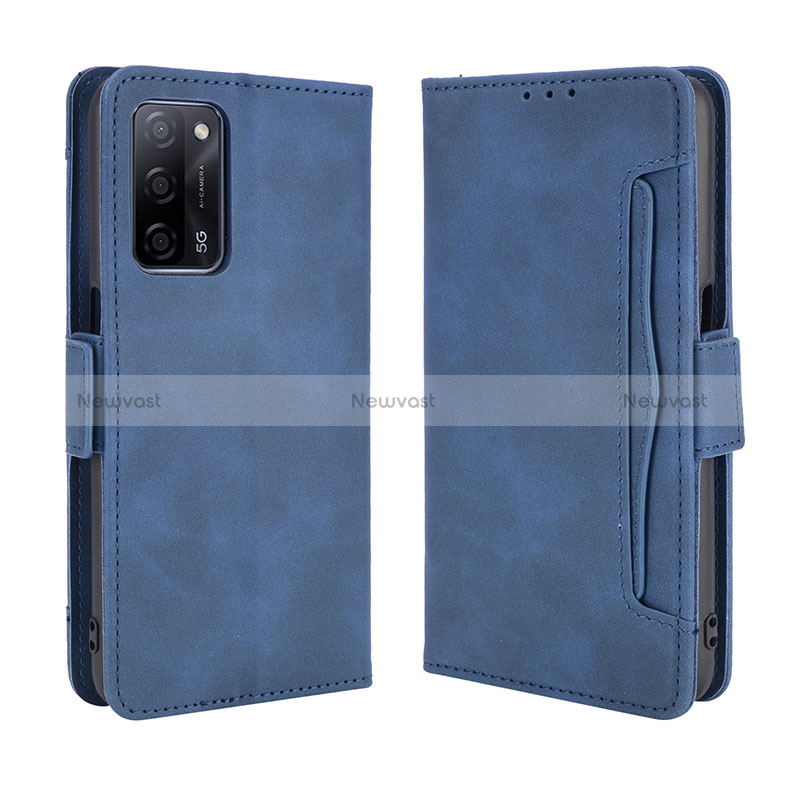 Leather Case Stands Flip Cover Holder BY3 for Oppo A56 5G Blue